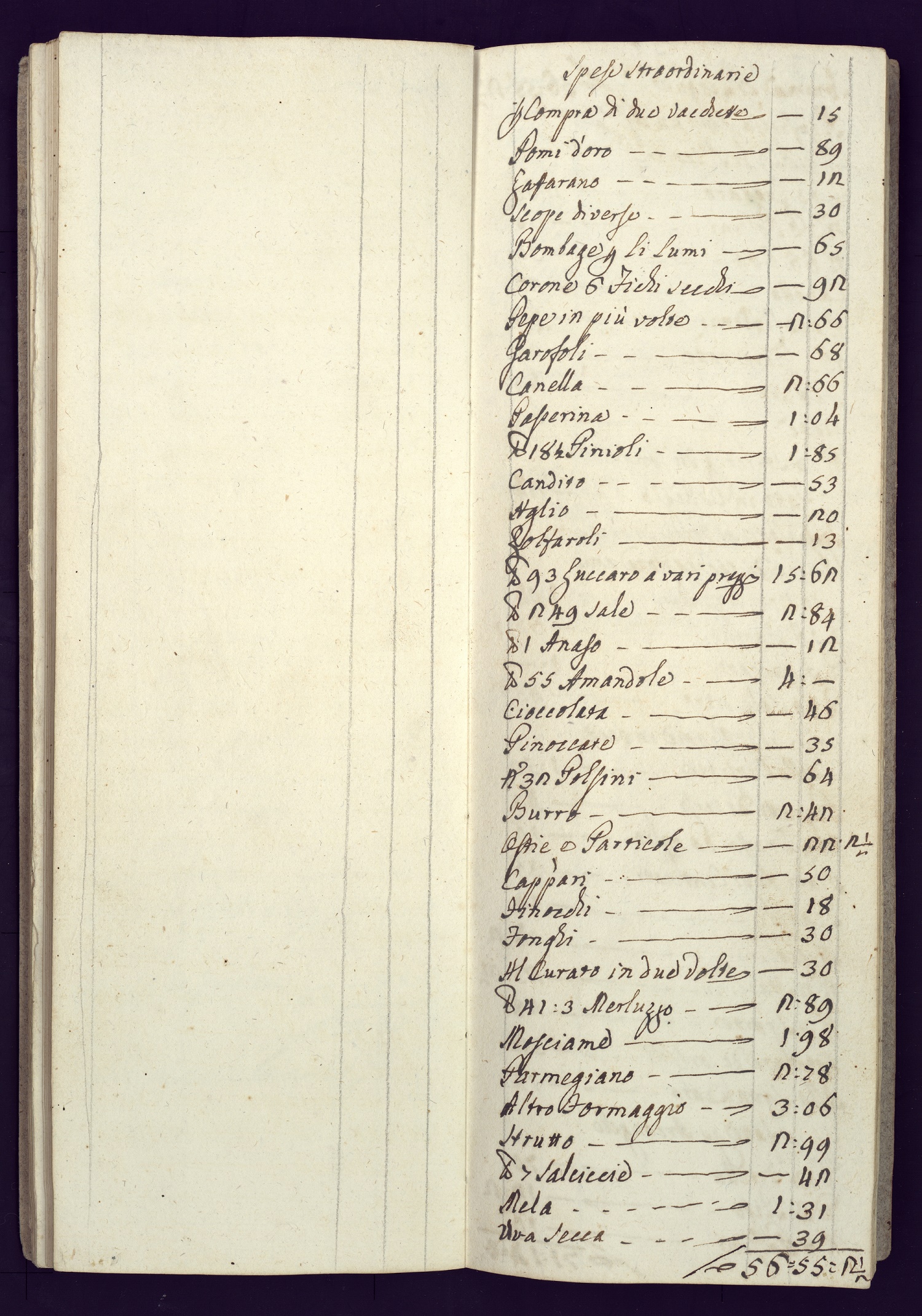Spese di cucina dal 7 novembre 1794 al 16 giugno 1795 ASUPg, Sapienza Nuova, Libri di cucina, registro n. 39 Vacchetta cartacea con legatura in cartone