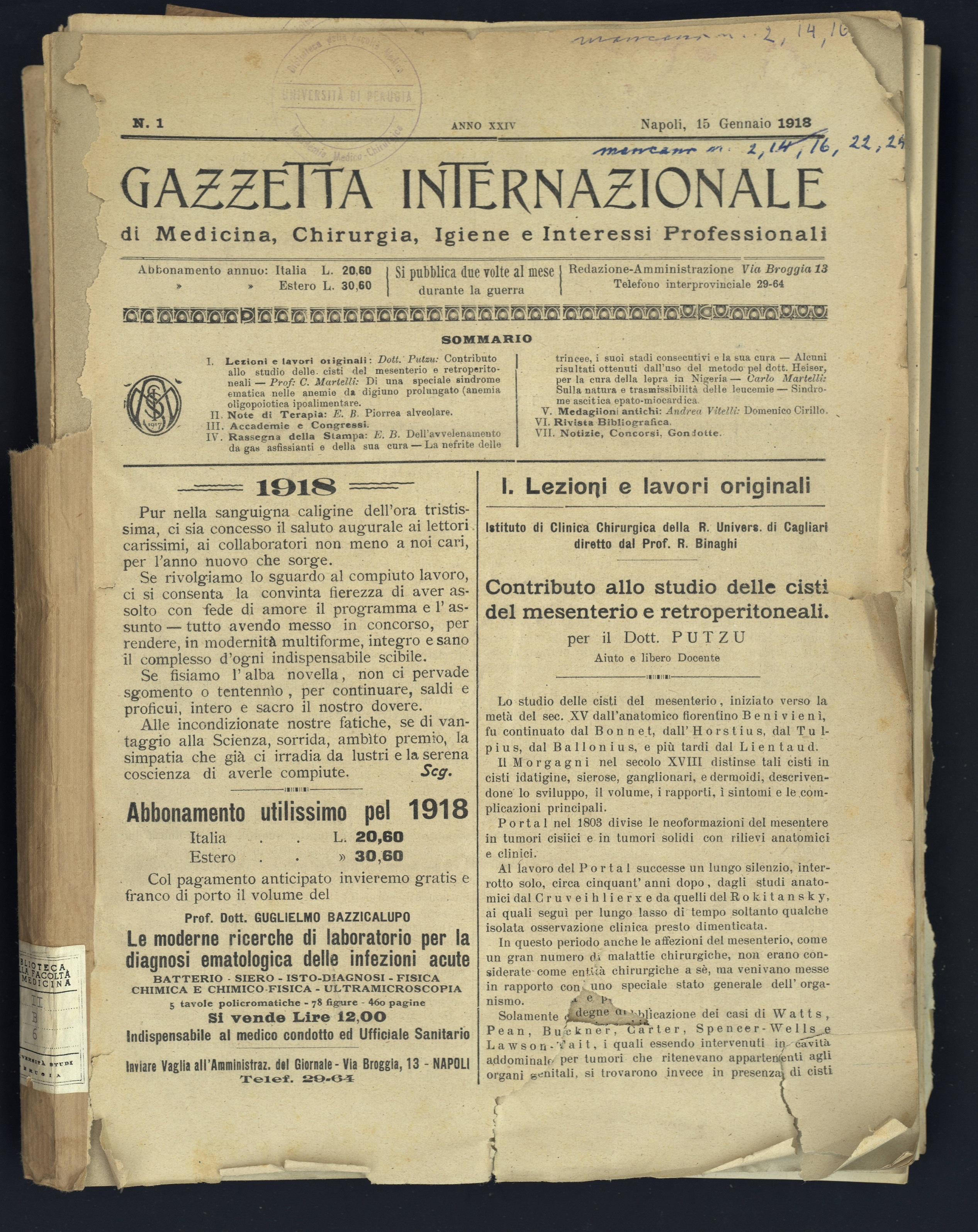 Gazzetta internazionale di medicina, chirurgia, igiene e interessi professionali  24(1) 1918