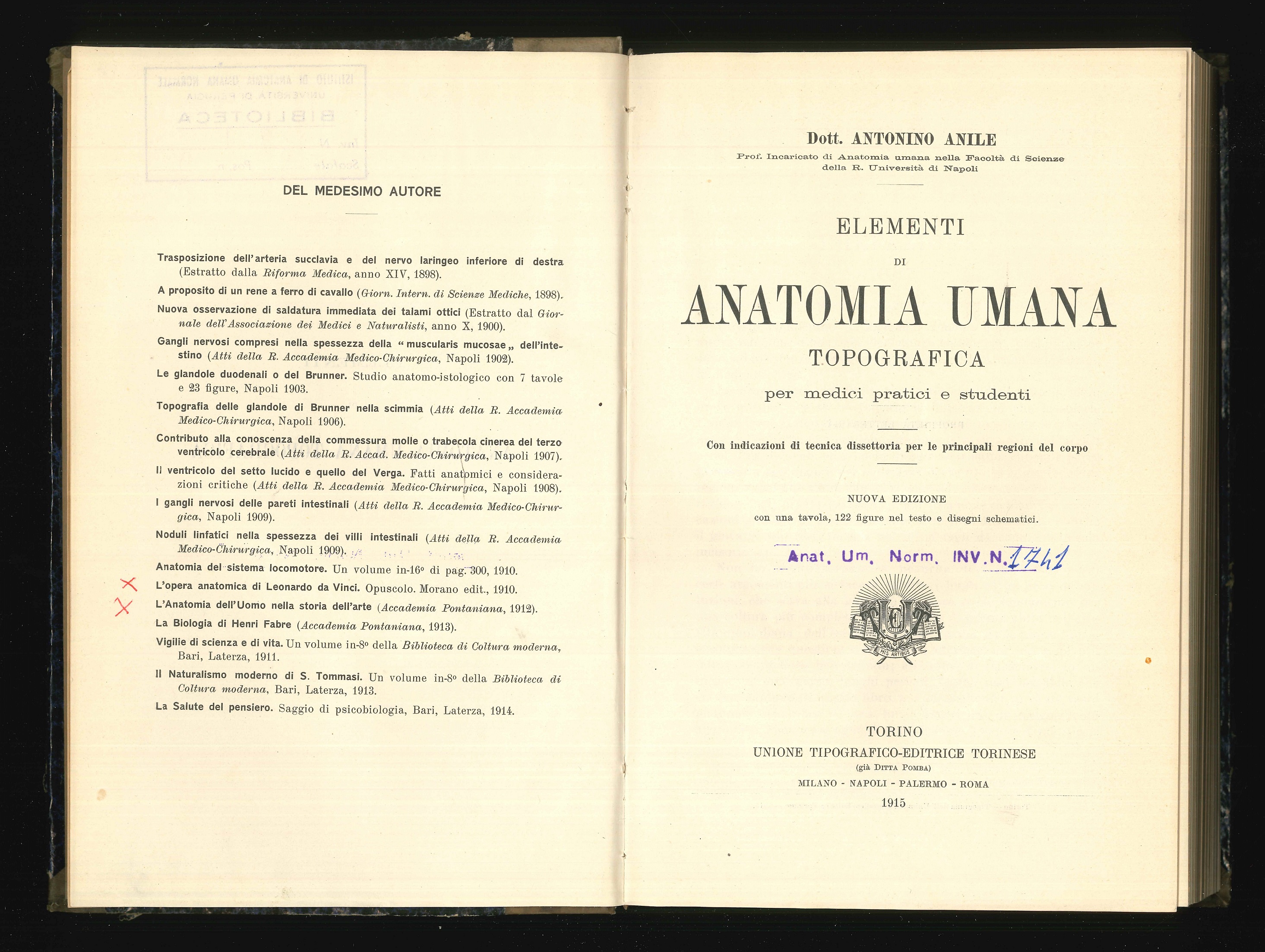 Elementi di anatomia umana topografica : per medici pratici e studenti / A. Anile - Torino : Unione tipografico-editrice, 1915