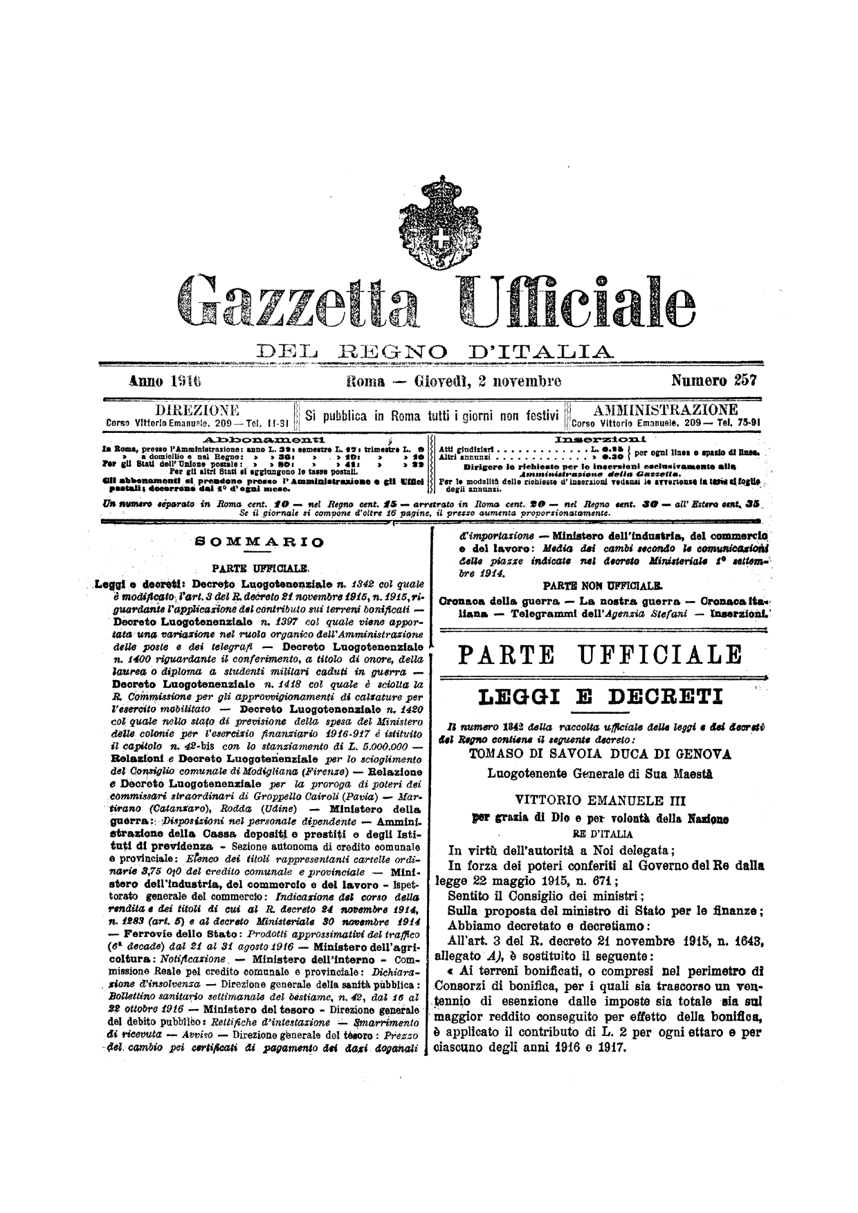 gazzetta ufficiale 1916
