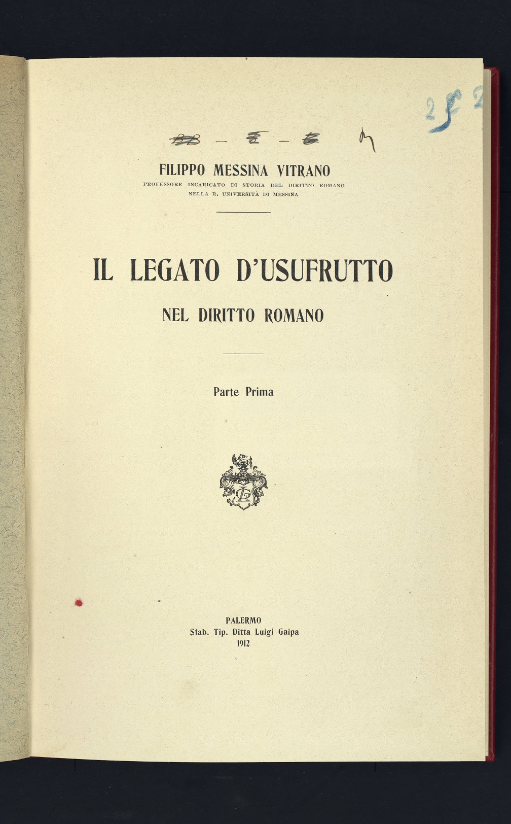 Il legato d'usufrutto nel diritto romano/F. Messina Vitrano - Palermo: Gaipa, 1912